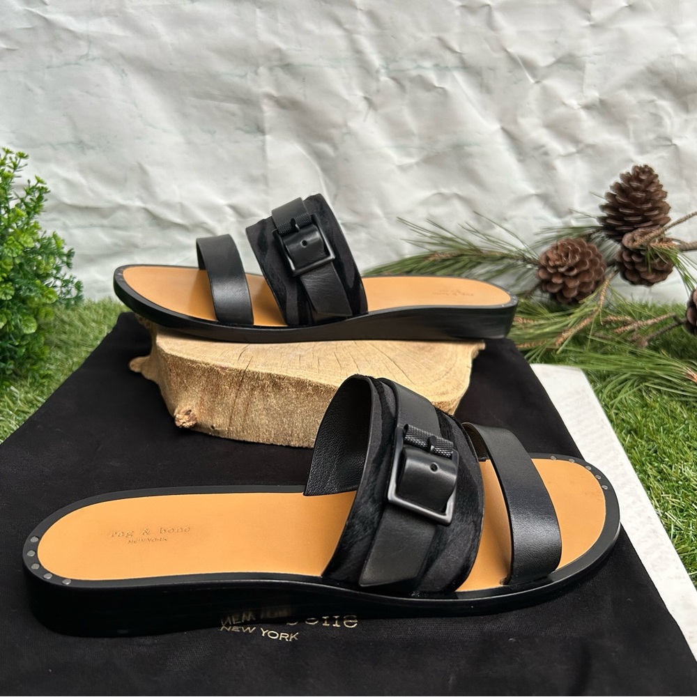 Rag & Bone Arley Leather Sandals for Women in Black Zebra  size 37 US 7 NEW